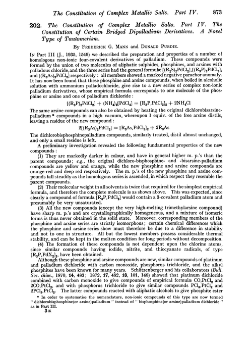 202. The constitution of complex metallic salts. Part IV. The constitution of certain bridged dipalladium derivatives. A novel type of tautomerism