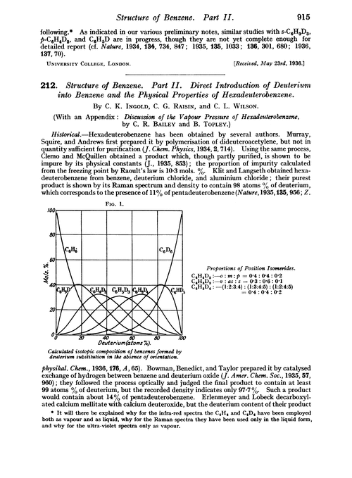 212. Structure of benzene. Part II. Direct introduction of deuterium into benzene and the physical properties of hexadeuterobenzene