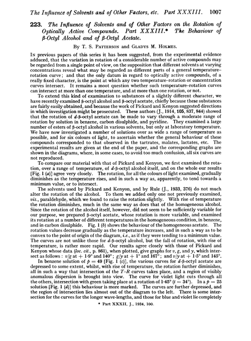 223. The influence of solvents and of other factors on the rotation of optically active compounds. Part XXXIII. The behaviour of β-octyl alcohol and of β-octyl acetate
