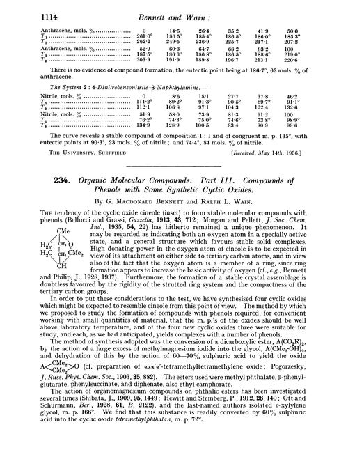 234. Organic molecular compounds. Part III. Compounds of phenols with some synthetic cyclic oxides