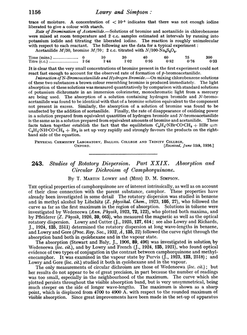 243. Studies of rotatory dispersion. Part XXIX. Absorption and circular dichroism of camphorquinone