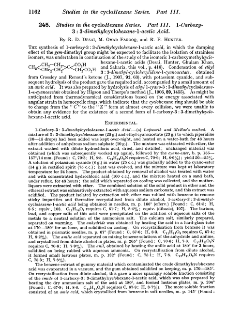 245. Studies in the cyclohexane series. Part III. 1-Carboxy- 3 : 3-dimethylcyclohexane-1-acetic acid