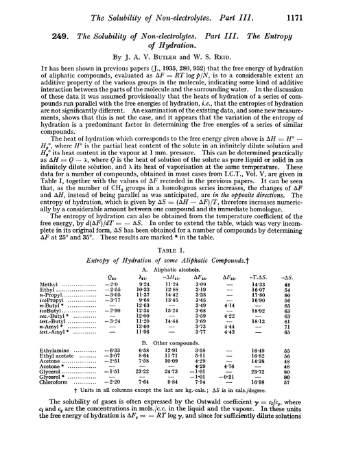 249. The solubility of non-electrolytes. Part III. The entropy of hydration