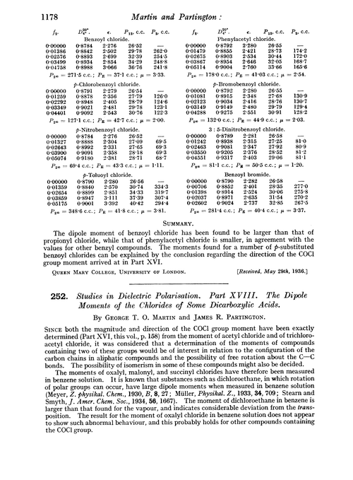 252. Studies in dielectric polarisation. Part XVIII. The dipole moments of the chlorides of some dicarboxylic acids