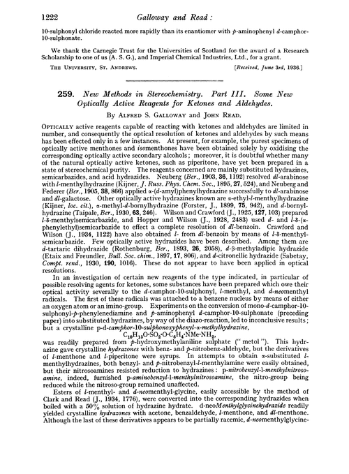 259. New methods in stereochemistry. Part III. Some new optically active reagents for ketones and aldehydes