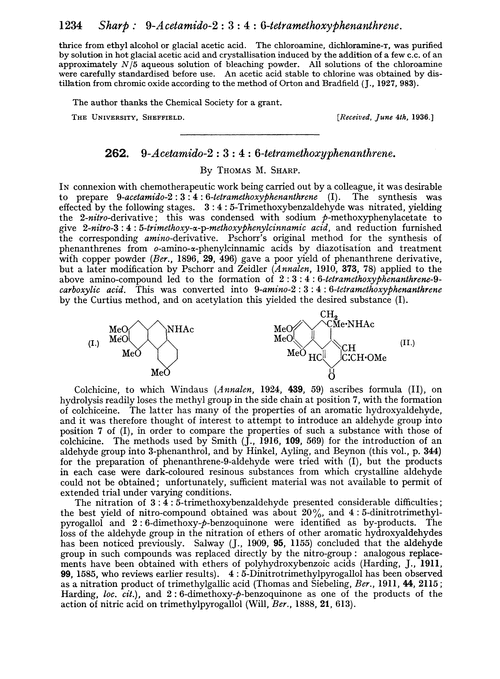 262. 9-Acetamido-2 : 3 : 4 : 6-tetramethoxyphenanthrene