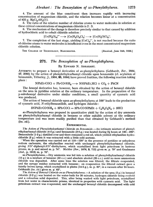 271. The benzoylation of as-phenylethylurea