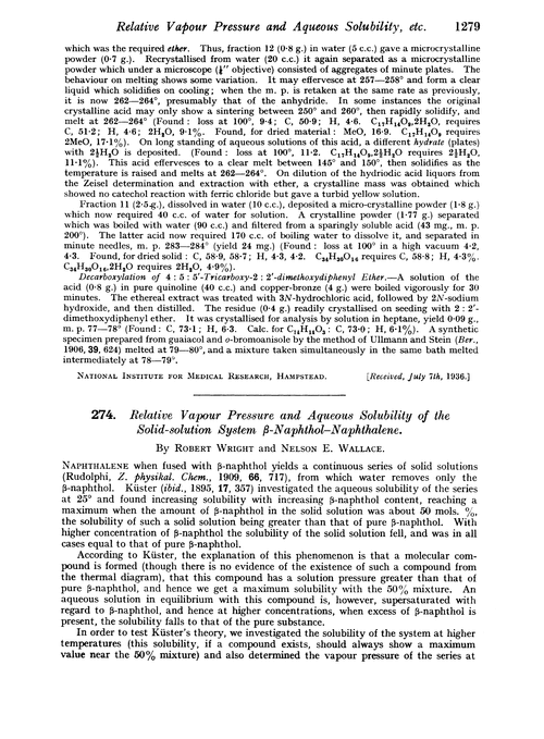 274. Relative vapour pressure and aqueous solubility of the solid-solution system β-naphthol–naphthalene