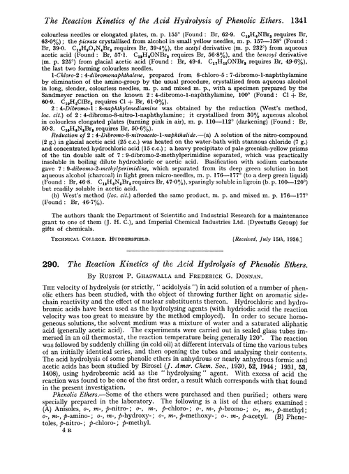 290. The reaction kinetics of the acid hydrolysis of phenolic ethers