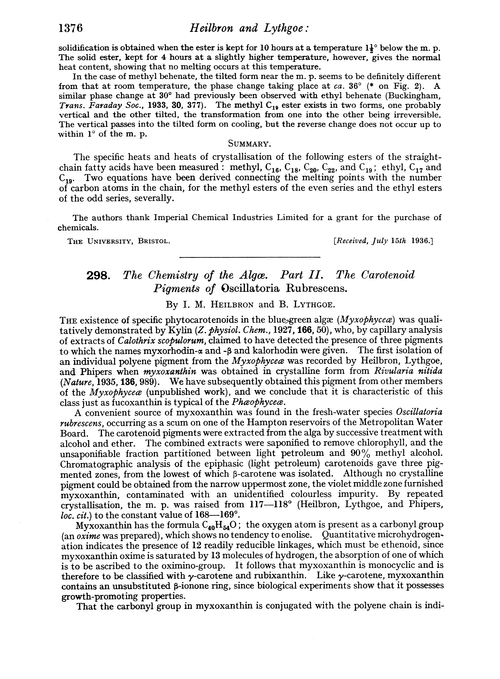 298. The chemistry of the algœ. Part II. The carotenoid pigments of oscillatoria rubrescens