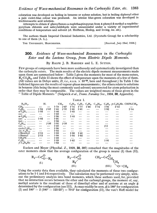 300. Evidence of wave-mechanical resonance in the carboxylic ester and the lactone group, from electric dipole moments