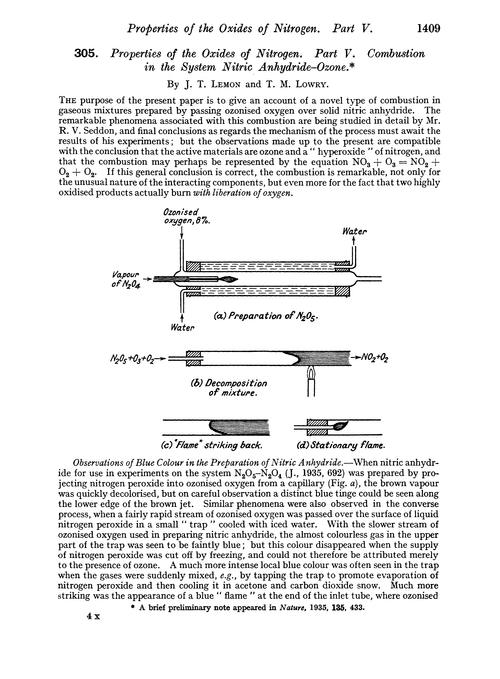 305. Properties of the oxides of nitrogen. Part V. Combustion in the system nitric anhydride–ozone