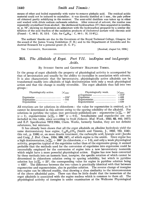 311. The alkaloids of ergot. Part VII. isoErgine and isolysergic acids