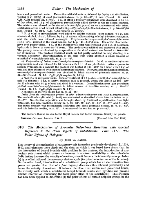 313. The mechanism of aromatic side-chain reactions with special reference to the polar effects of substituents. Part VIII. The polar effects of halogens