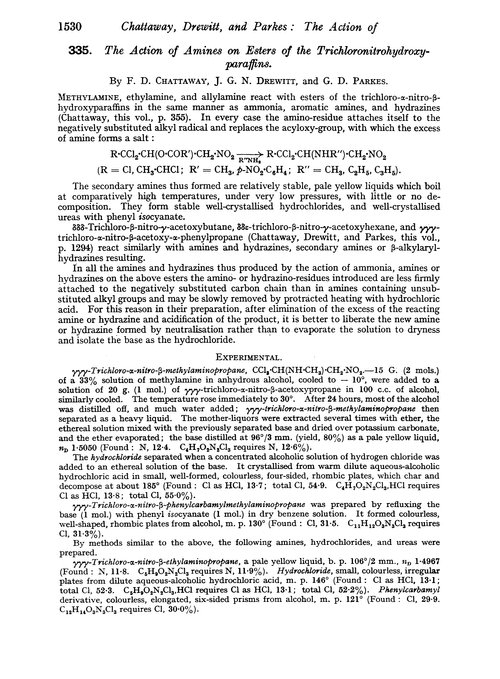 335. The action of amines on esters of the trichloronitrohydroxyparaffins
