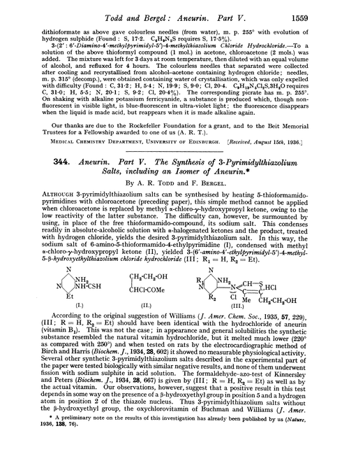344. Aneurin. Part V. The synthesis of 3-pyrimidylthiazolium salts, including an isomer of aneurin