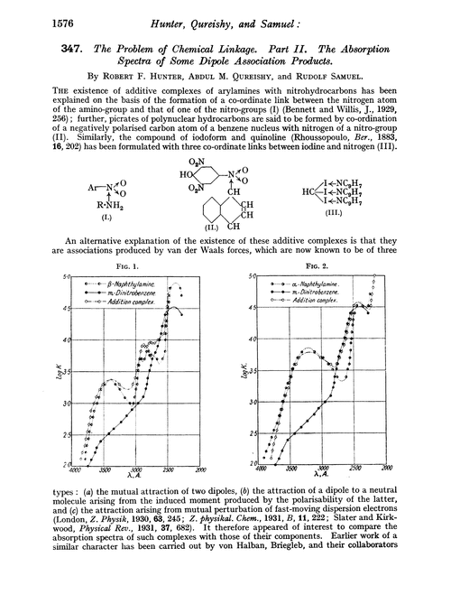 347. The problem of chemical linkage. Part II. The absorption spectra of some dipole association products