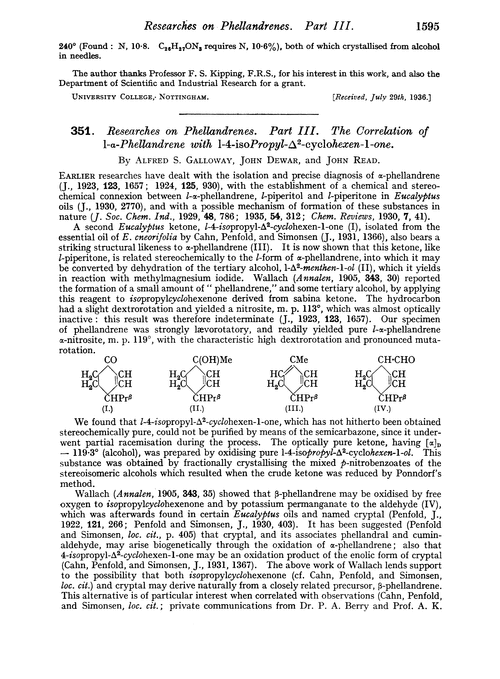 351. Researches on phellandrenes. Part III. The correlation of l-α-phellandrene with l-4-isopropyl-Δ362-cyclohexen-1-one