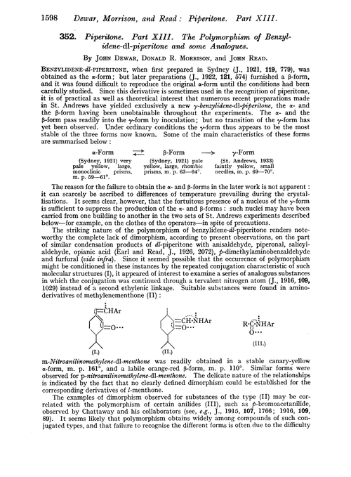 352. Piperitone. Part XIII. The polymorphism of benzylidene-dl-piperitone and some analogues