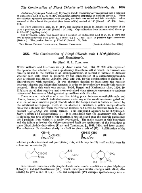 355. The condensation of picryl chloride with 4-methylthiazole and benzthiazole