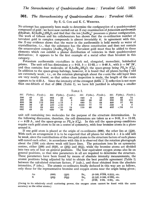 361. The stereochemistry of quadricovalent atoms : tervalent gold