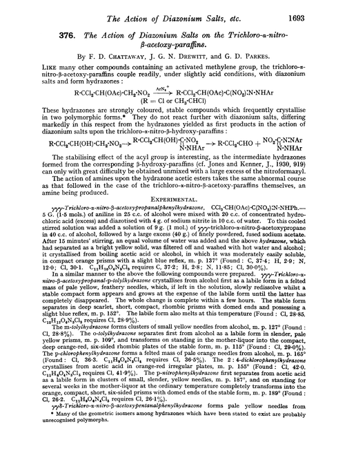 376. The action of diazonium salts on the trichloro-α-nitro-β-acetoxy-paraffins