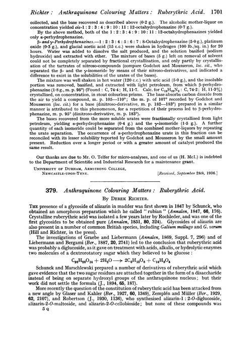 379. Anthraquinone colouring matters : ruberythric acid