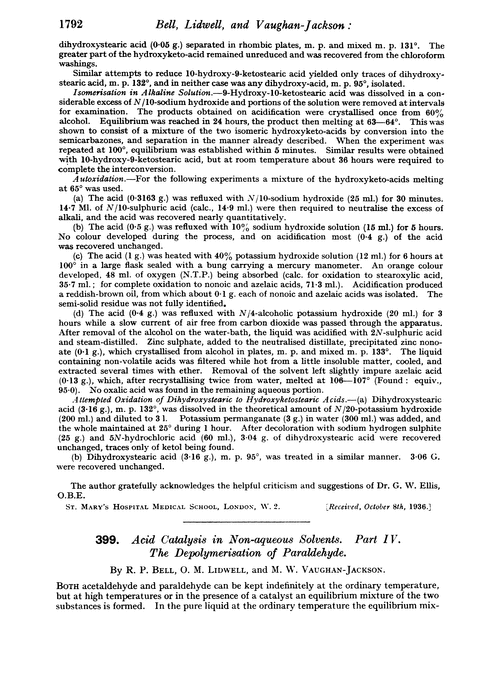 399. Acid catalysis in non-aqueous solvents. Part IV. The depolymerisation of paraldehyde