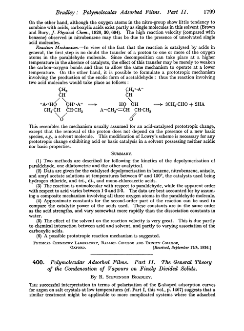 400. Polymolecular adsorbed films. Part II. The general theory of the condensation of vapours on finely divided solids