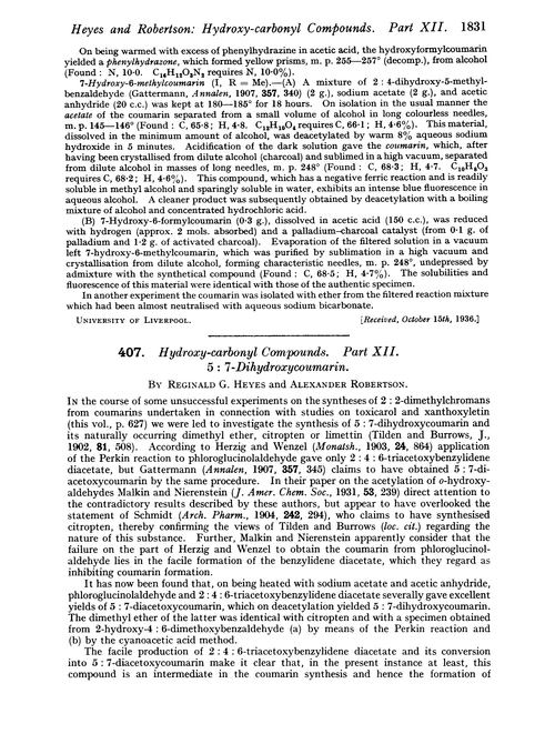 407. Hydroxy-carbonyl compounds. Part XII. 5 : 7-Dihydroxycoumarin.