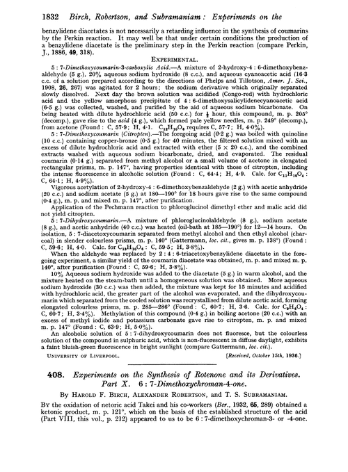 408. Experiments on the synthesis of rotenone and its derivatives. Part X. 6 : 7-Dimethoxychroman-4-one