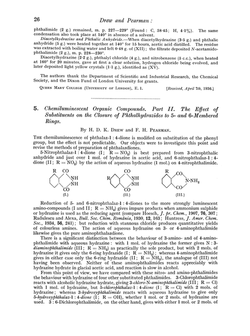 5. Chemiluminescent organic compounds. Part II. The effect of substituents on the closure of phthalhydrazides to 5- and 6-membered rings