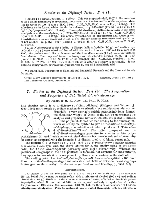 7. Studies in the diphenyl series. Part IV. The preparation and properties of substituted diaminodiphenyls