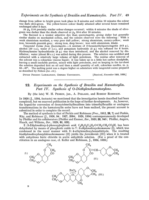 12. Experiments on the synthesis of brazilin and hæmatoxylin. Part IV. Synthesis of O-diethylenehæmatoxylone