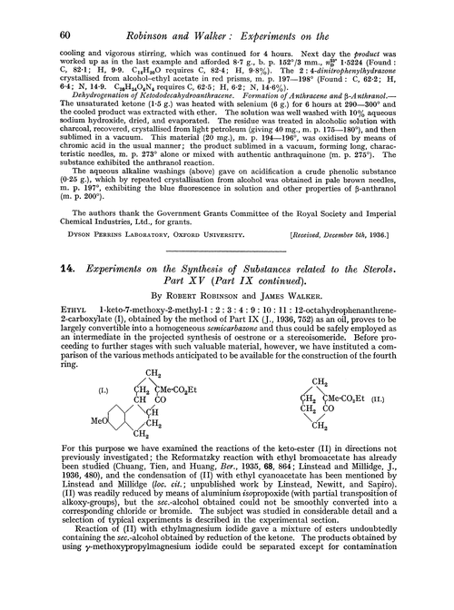 14. Experiments on the synthesis of substances related to the sterols. Part XV (part IX continued)