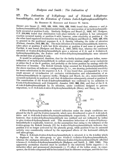 17. The iodination of 3-hydroxy- and of nitrated 3-hydroxybenzaldehydes, and the nitration of certain iodo-3-hydroxybenzaldehydes
