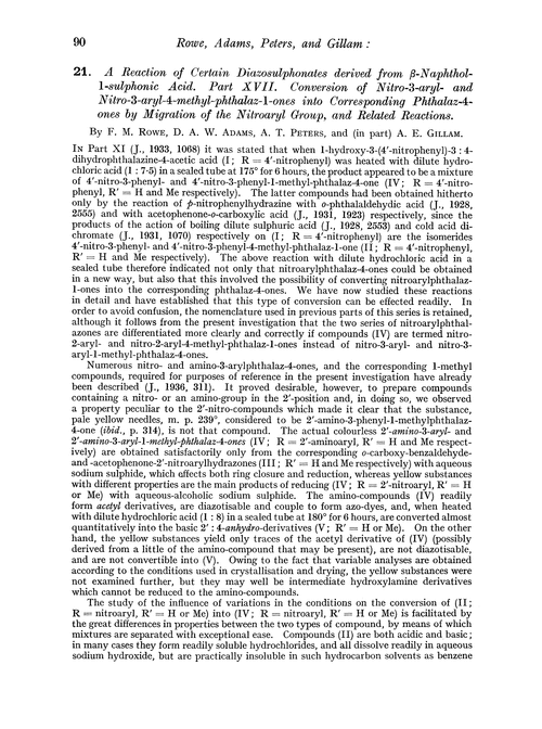 21. A reaction of certain diazosulphonates derived from β-naphthol-1-sulphonic acid. Part XVII. Conversion of nitro-3-aryl- and nitro-3-aryl-4-methyl-phthalz-1-ones into corresponding phthalaz-4-ones by migration of the nitroaryl group, and related reactions