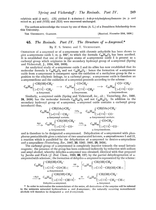45. The resinols. Part IV. The structure of α-amyrenol