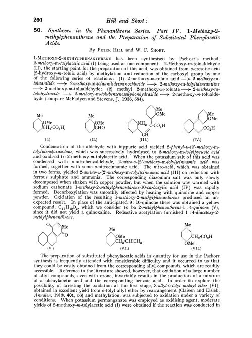 50. Syntheses in the phenanthrene series. Part IV. 1-Methoxy-2-methylphenanthrene and the preparation of substituted phenylacetic acids