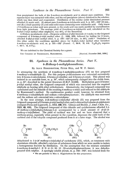 51. Syntheses in the phenanthrene series. Part V. 4-Methoxy-1-methylphenanthrene
