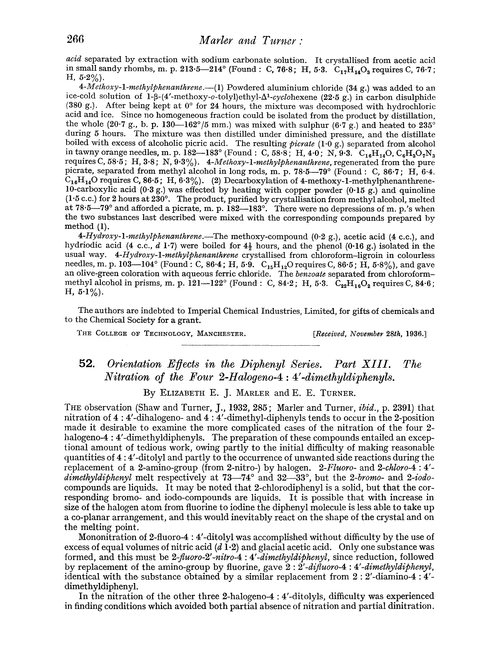 52. Orientation effects in the diphenyl series. Part XIII. The nitration of the four 2-halogeno-4 : 4′-dimethyldiphenyls