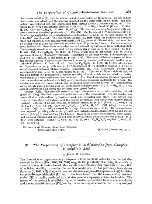 81. The preparation of camphor-10-dichloroarsine from camphor-10-sulphinic acid