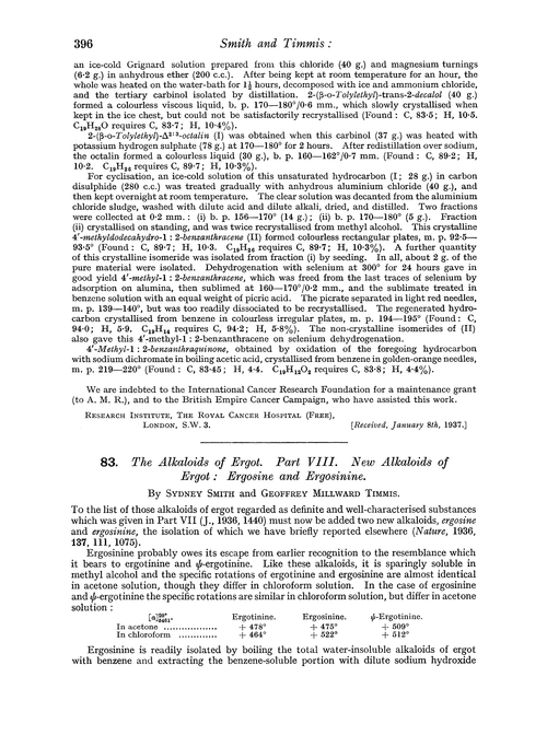 83. The alkaloids of ergot. Part VIII. New alkaloids of ergot: ergosine and ergosinine