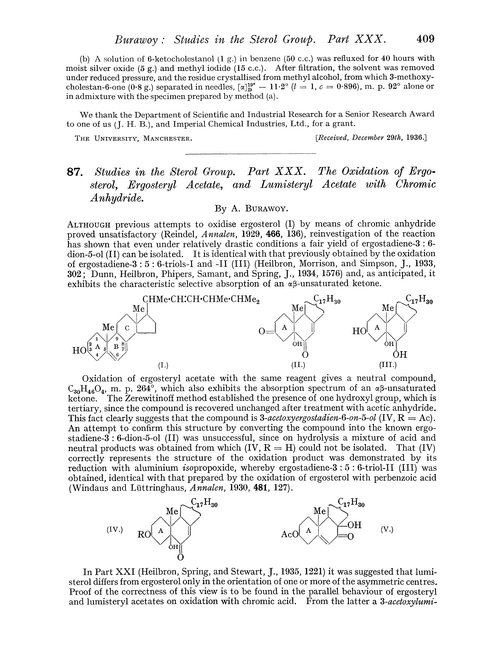 87. Studies in the sterol group. Part XXX. The oxidation of ergosterol, ergosteryl acetate, and lumisteryl acetate with chromic anhydride