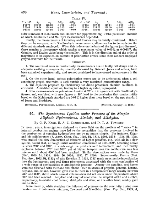 94. The spontaneous ignition under pressure of the simpler aliphatic hydrocarbons, alcohols, and aldehydes