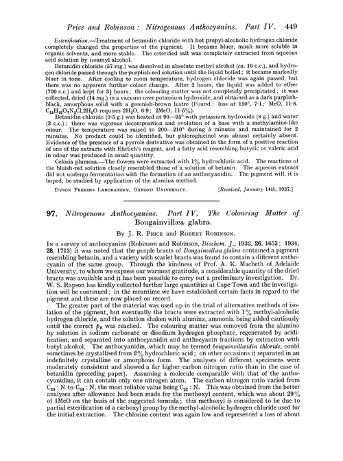 97. Nitrogenous anthocyanins. Part IV. The colouring matter of Bougainvillæa glabra