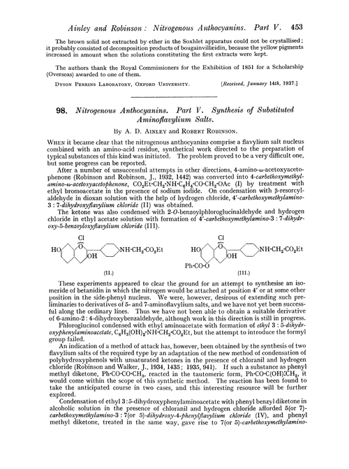 98. Nitrogenous anthocyanins. Part V. Synthesis of substituted aminoflavylium salts