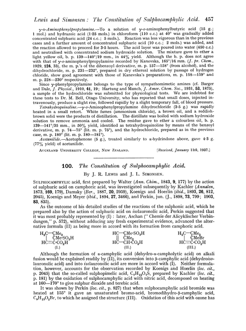 100. The constitution of sulphocamphylic acid