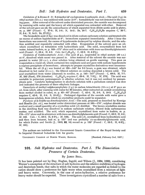 101. Salt hydrates and deuterates. Part I. The dissociation pressures of certain deuterates