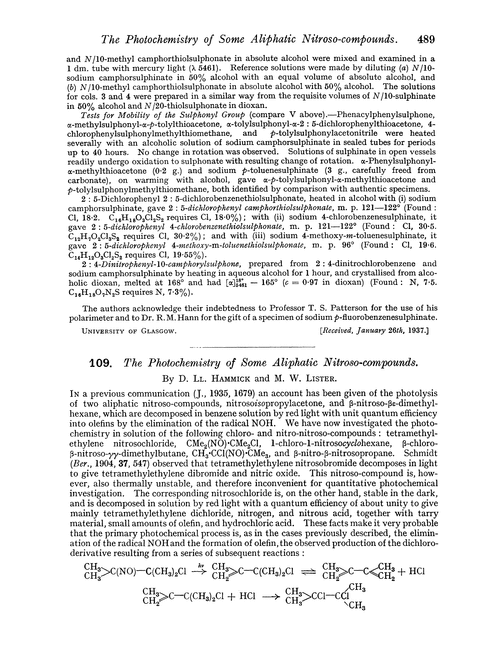 109. The photochemistry of some aliphatic nitroso-compounds